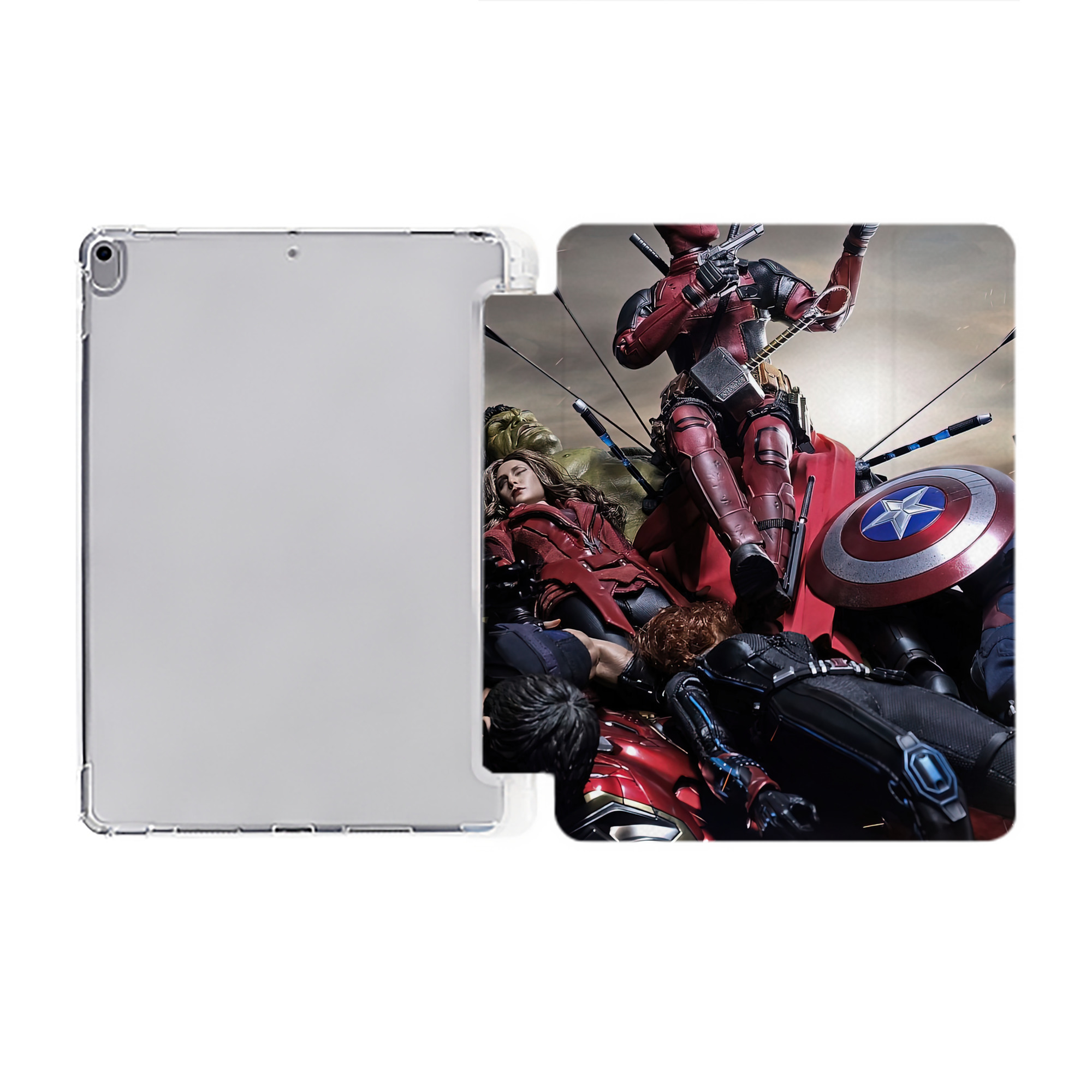（画像用） Deadpool デッドプール IPad ケース ペン収納付き 三つ折りスタンド PUレザー×シリコン 対応機種9.5/10.5/10.9インチ